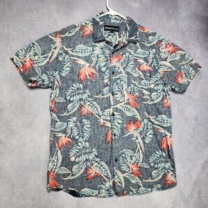 Molokai Surf Mens Floral Hawaiian Button Up Shirt Short Sleeve L Reverse Fabric